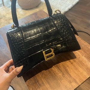 Hourglass Small Croc-Embossed Top Handle Bag